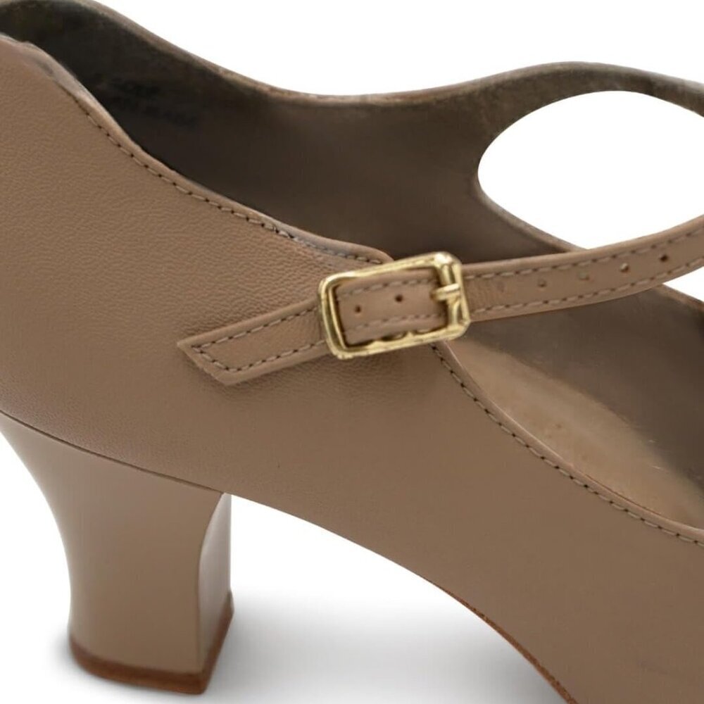 Women's Leather Dance Shoe Size 7.5 Wide Buckle Mary-Jane Non-slip Heel - Picture 3 of 6